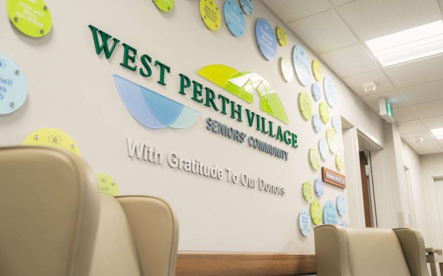 The donor wall at West Perth Village, inscribed With Gratitude To Our Donors